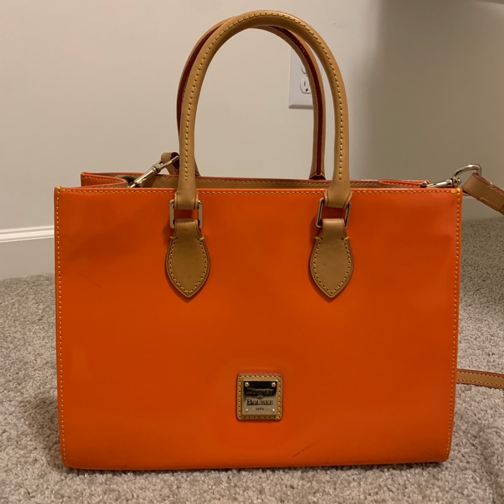 Dooney & Bourke Orange Patent Leather Handbag with Removable Crossbody Strap